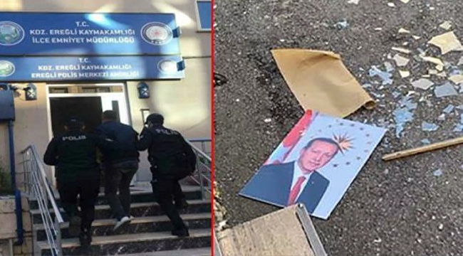 Cumhurbaşkanı Erdoğan'ın fotoğrafını yere atan kişi tutuklandı