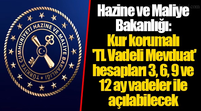 Hazine ve Maliye Bakanlığı: Kur korumalı 'TL Vadeli Mevduat' hesapları 3, 6, 9 ve 12 ay vadeler ile açılabilecek