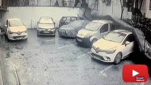İstinat duvarının araçların üzerine çökme anı kamerada