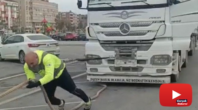 Milli sporcu 18 tonluk tırı çekti