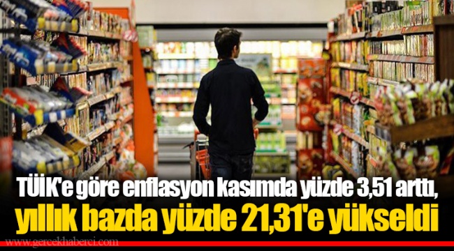 TÜİK'e göre enflasyon kasımda yüzde 3,51 arttı, yıllık bazda yüzde 21,31'e yükseldi