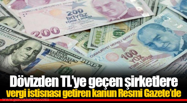 Dövizden TL’ye geçen şirketlere vergi istisnası getiren kanun Resmi Gazete’de