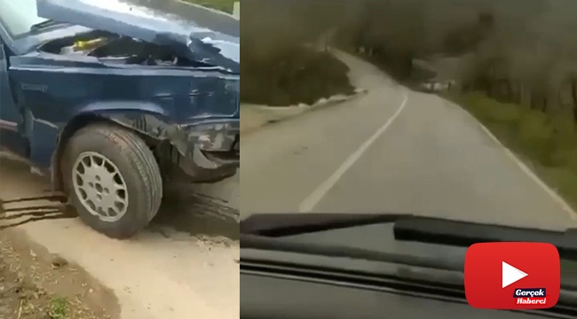 Tek şeritli yolda hız yaparken kendi kazalarını kaydettiler
