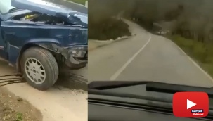 Tek şeritli yolda hız yaparken kendi kazalarını kaydettiler