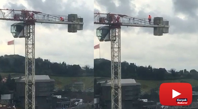 Vinç operatörü namaz için gökyüzünde engel tanımadı