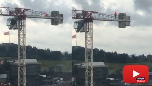 Vinç operatörü namaz için gökyüzünde engel tanımadı