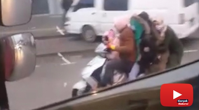 Bir motosiklete 5 kişi bindi