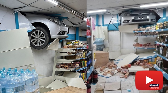 Fren yerine gaza bastı, marketin içine daldı