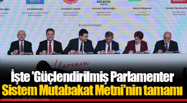 İşte 'Güçlendirilmiş Parlamenter Sistem Mutabakat Metni'nin tamamı