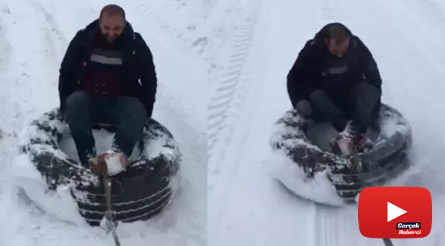 Tır tekerleği ile kayak keyfi