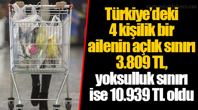 Türkiye’deki 4 kişilik bir ailenin açlık sınırı 3.809 TL, yoksulluk sınırı ise 10.939 TL oldu