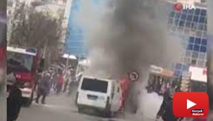 ATM'ye para götüren nakil aracı alev alev yandı