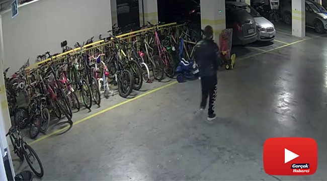 Otoparktan bisiklet ve elektrikli scooter çalan hırsız kamerada