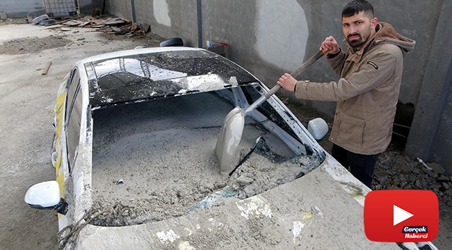Şakanın dozunu kaçırıp 700 bin TL'lik otomobilin içine beton döktüler