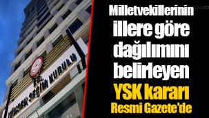 Milletvekillerinin illere göre dağılımını belirleyen YSK kararı Resmi Gazete'de