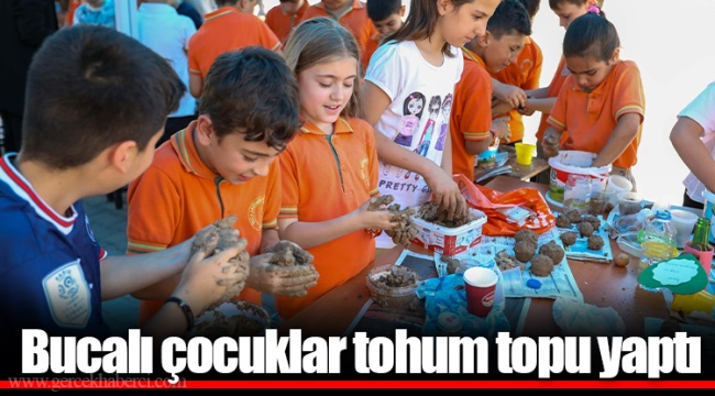 Bucalı çocuklar tohum topu yaptı