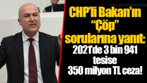 CHP’li Bakan’ın “Çöp” sorularına yanıt: 2021’de 3 bin 941 tesise 350 milyon TL ceza!