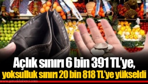 Açlık sınırı 6 bin 391 TL’ye, yoksulluk sınırı 20 bin 818 TL’ye yükseldi