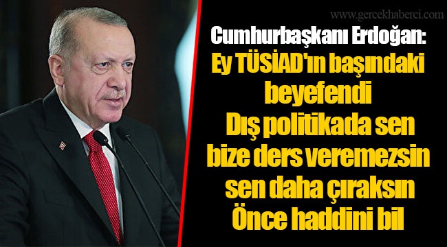 Cumhurbaşkanı Erdoğan: Ey TÜSİAD'ın başındaki beyefendi. Dış politikada sen bize ders veremezsin, sen daha çıraksın. Önce haddini bil