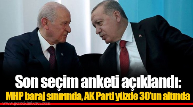 Son seçim anketi açıklandı: MHP baraj sınırında, AK Parti yüzde 30'un altında