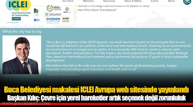 Buca Belediyesi makalesi ICLEI Avrupa web sitesinde yayınlandı