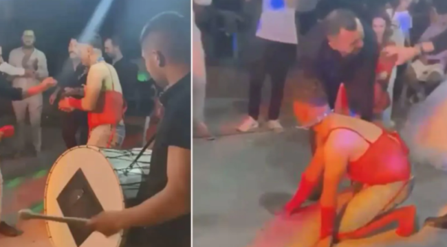 Damada kadın iç çamaşırı giydirip tasma taktılar