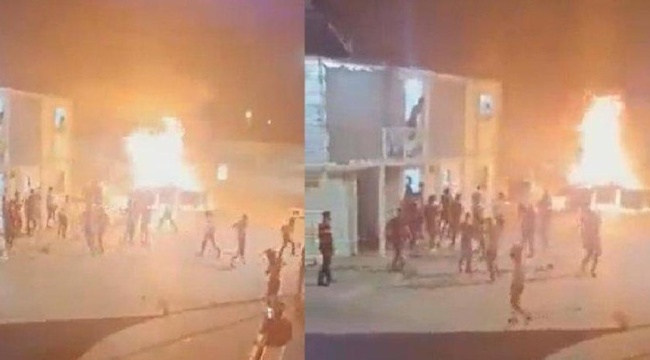 Suriyeliler Kahramanmaraş'taki Geçici İskan Merkezi'nde konteynerleri ateşe verdi