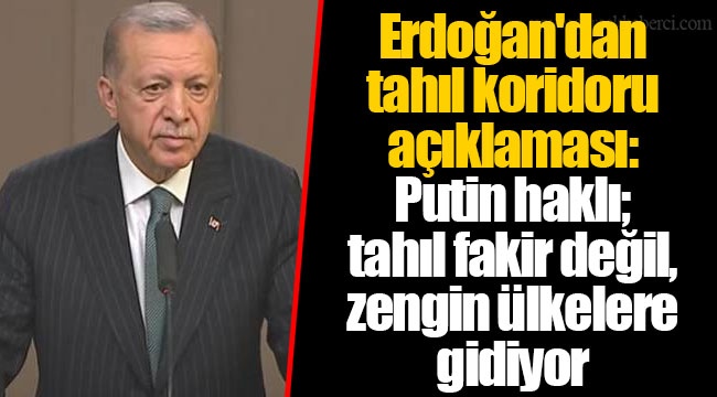 Erdoğan'dan tahıl koridoru açıklaması: Putin haklı; tahıl fakir değil, zengin ülkelere gidiyor