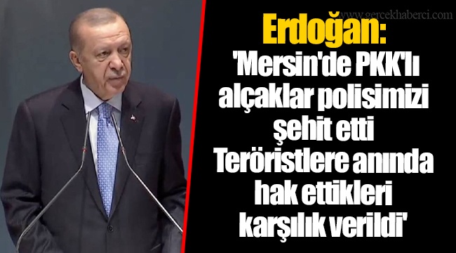 Erdoğan:  'Mersin'de PKK'lı alçaklar polisimizi şehit etti Teröristlere anında hak ettikleri karşılık verildi'
