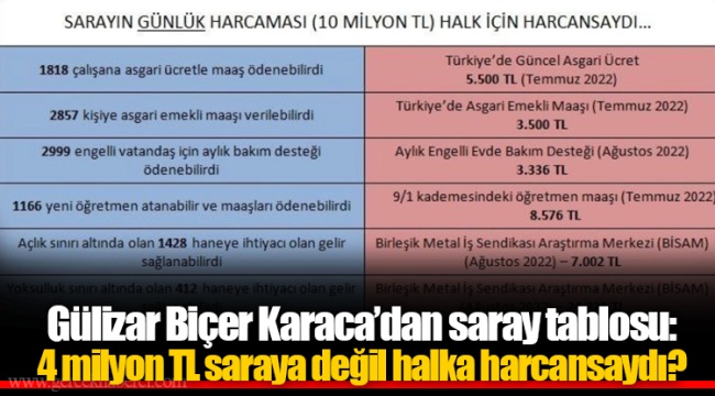 Gülizar Biçer Karaca’dan saray tablosu: 4 milyon TL saraya değil halka harcansaydı?