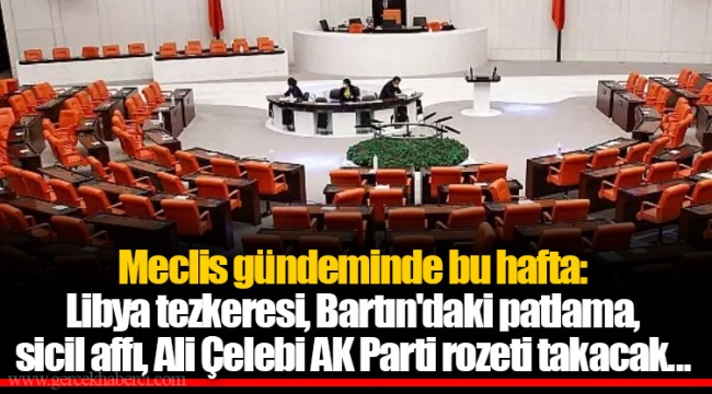 Meclis gündeminde bu hafta:  Libya tezkeresi, Bartın'daki patlama,  sicil affı, Ali Çelebi AK Parti rozeti takacak...