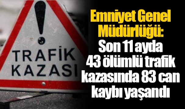 Emniyet Genel Müdürlüğü: Son 11 ayda 43 ölümlü trafik kazasında 83 can kaybı yaşandı