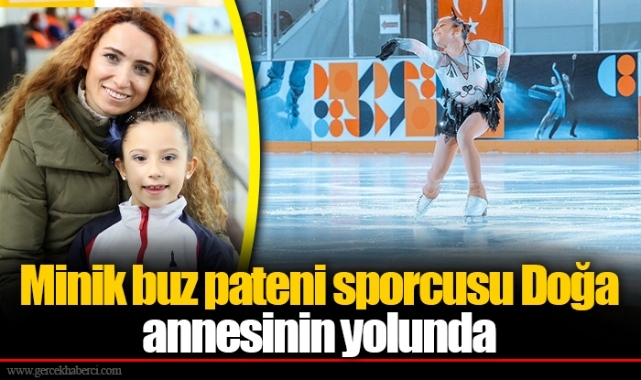 Minik buz pateni sporcusu Doğa annesinin yolunda