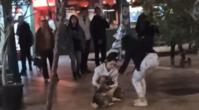 Yemeğini yiyen köpeğe tekme attı! Meydan dayağı yedi...