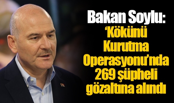 Bakan Soylu: ‘Kökünü Kurutma Operasyonu’nda 269 şüpheli gözaltına alındı