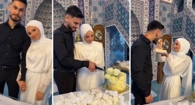 Camide masanın kurulduğu, pastanın kesildiği nikâh sosyal medyada gündem oldu