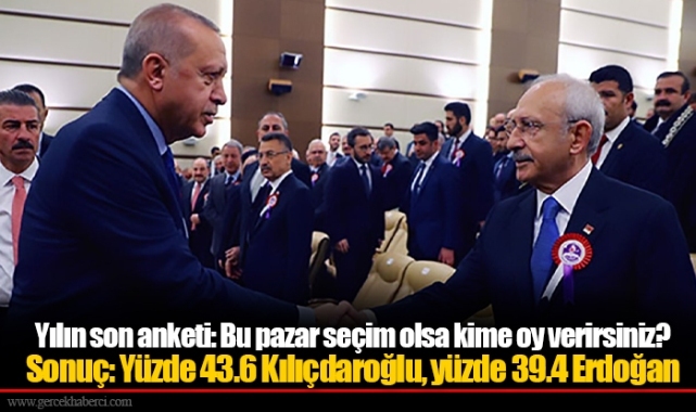 Yılın son anketi: Bu pazar seçim olsa kime oy verirsiniz? Sonuç: Yüzde 43.6 Kılıçdaroğlu, yüzde 39.4 Erdoğan