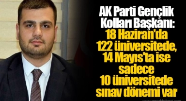 AK Parti Gençlik Kolları Başkanı: 18 Haziran'da 122 üniversitede, 14 Mayıs'ta ise sadece 10 üniversitede sınav dönemi var