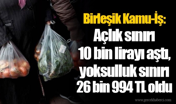 Birleşik Kamu-İş: Açlık sınırı 10 bin lirayı aştı, yoksulluk sınırı 26 bin 994 TL oldu