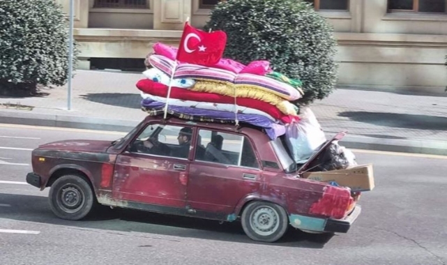 Eski aracıyla yardım ulaştırmaya çalışırken fotoğraflanan Azerbaycanlı Server Beşirli, Adıyaman'da yardım çalışmalarına katıldı