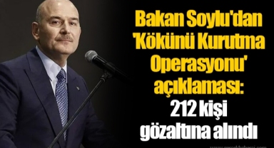 Bakan Soylu'dan 'Kökünü Kurutma Operasyonu' açıklaması: 212 kişi gözaltına alındı