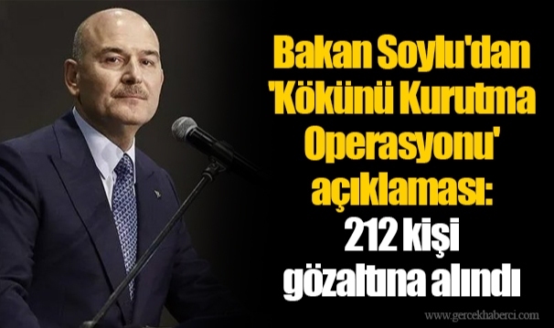 Bakan Soylu'dan 'Kökünü Kurutma Operasyonu' açıklaması: 212 kişi gözaltına alındı