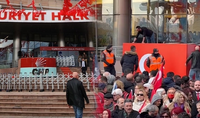 CHP Genel Merkezi önünde hazırlık: CHP logosu Türk bayrağı ile kapatıldı