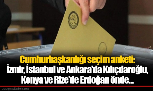 Cumhurbaşkanlığı seçim anketi: İzmir, İstanbul ve Ankara'da Kılıçdaroğlu, Konya ve Rize’de Erdoğan önde…