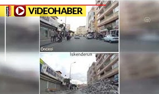 Depremin neden olduğu yıkımı aracının kamerasıyla yeniden görüntüledi