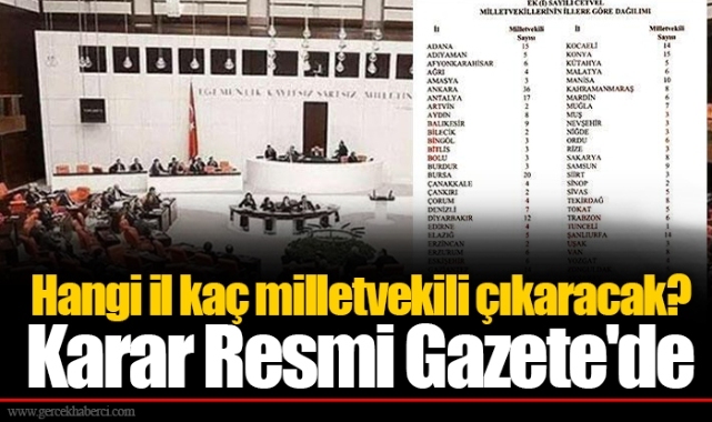 Hangi il kaç milletvekili çıkaracak? Karar Resmi Gazete'de