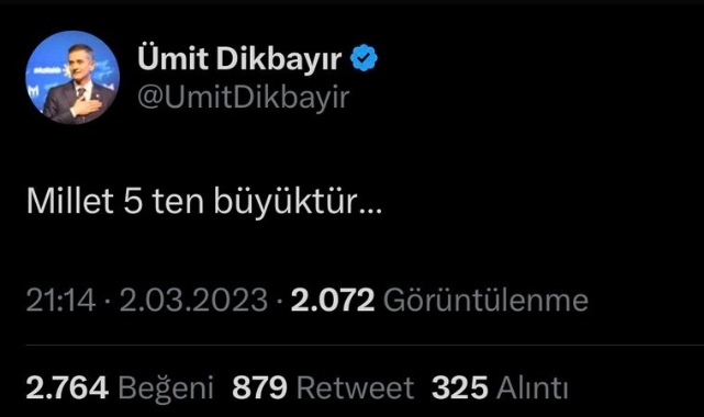 İYİ Partili Dikbayır yazdı, sildi: Millet 5’ten büyüktür