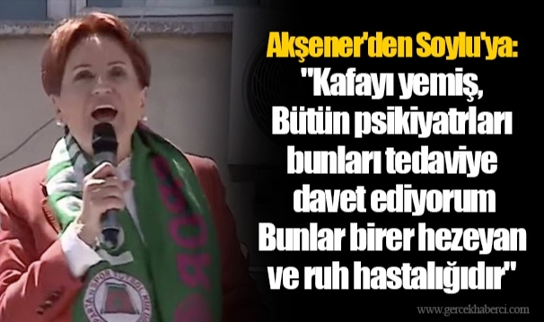 Akşener'den Soylu'ya: "Kafayı yemiş, Bütün psikiyatrları bunları tedaviye davet ediyorum, Bunlar birer hezeyan ve ruh hastalığıdır"