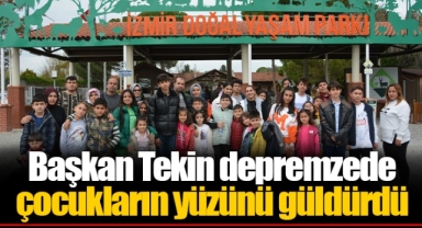 Başkan Tekin depremzede çocukların yüzünü güldürdü