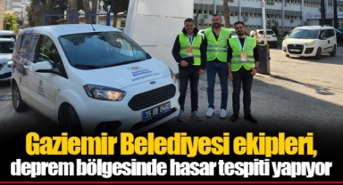 Gaziemir Belediyesi ekipleri, deprem bölgesinde hasar tespiti yapıyor